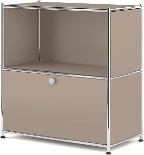 Side Table, Width 30.3 x Depth 15.7 x Height 32.5 inches (77 x 40 x 82.5 cm), Flap Door, 2 Tier Storage Cabinet, Scandinavian Style, Easy Assembly, For Living Room/Bedroom, Taupe