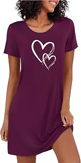 Marvmys Nightgowns Women Agodon Summer Short Sleeve Cute Print Heart Soft Elegant Nightgown