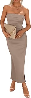 PRETTYGARDEN Women Summer Bodycon Maxi Tube Ribbed Strapless Side Split Long Casual Elegant Party Dress