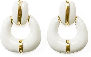 Black White Earrings for Women Girls Gold Plated Dangle Drop Fashion Geometric Statement Jewelry