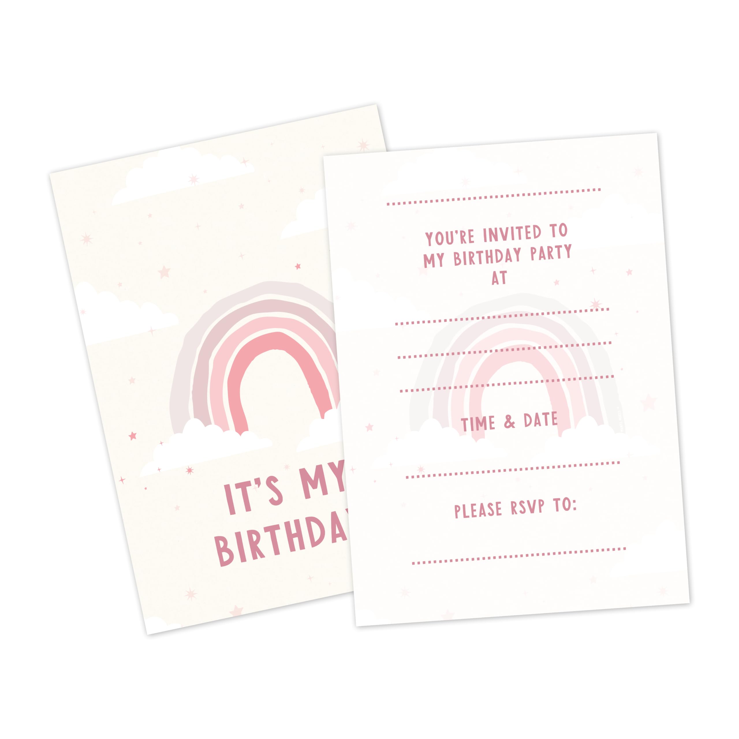 Manta Makes 12 x Pink rainbow birthday invitations for girls, party invites for 
