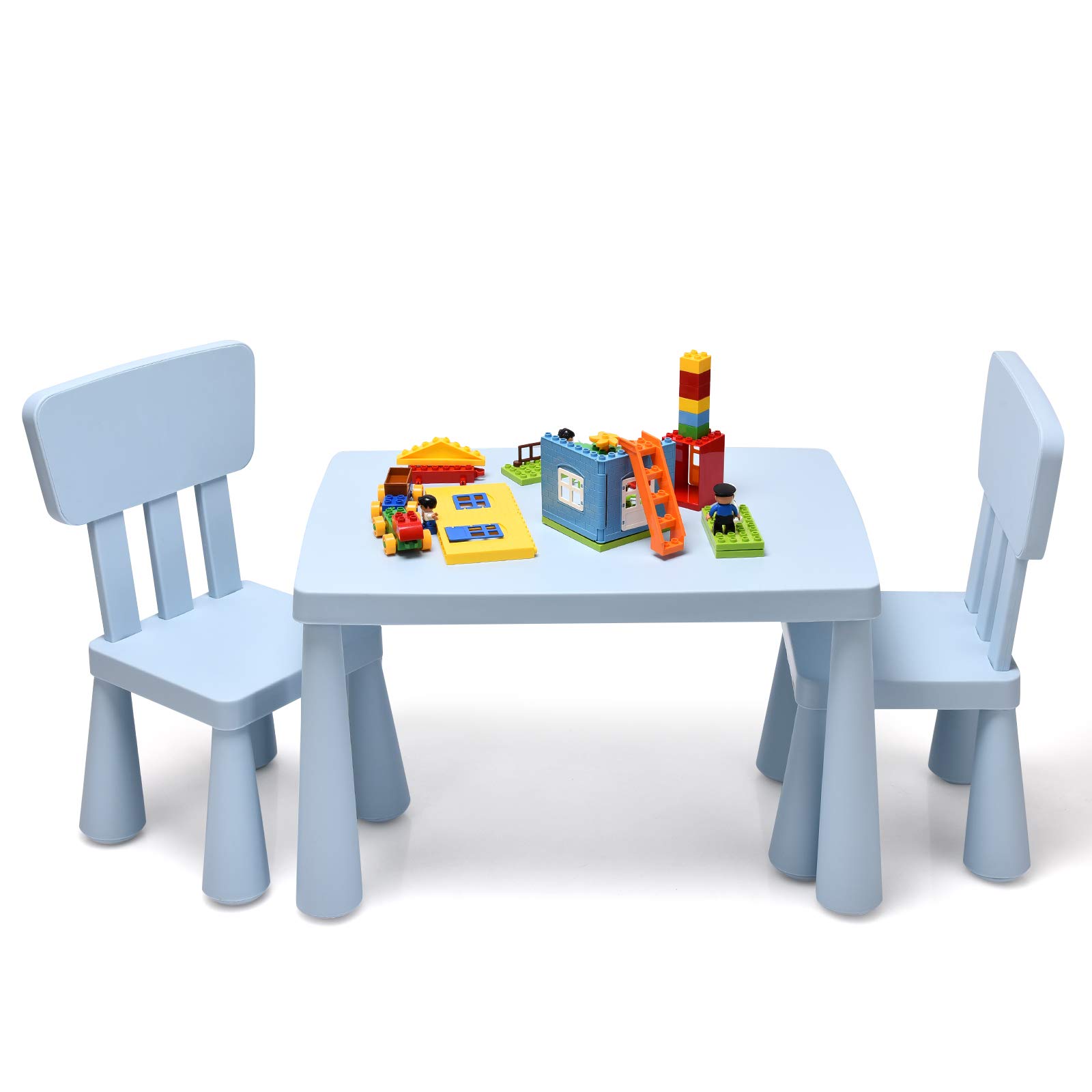 Costzon Kids Table and Chairs, 3 PCS Plastic Toddler Table Set (Blue) | Easy Cle