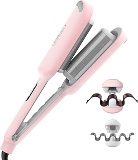 Curling Iron Hair Crimper Waver, TYMO ROVY Beach Waves Hair Curler | Ionic Curling Wand, 3 Barrel Crimper Hair Tool for Women, Dual Voltage, Anti-Scald, Easy to Use, Pink, 1.25 Inch