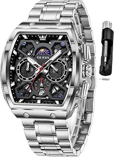 OLEVS Men Watches Business Dress Chronograph Big Square Analog Male Watch Silicone Strap Waterproof Date Gift Mens Wrsit Watch Silver