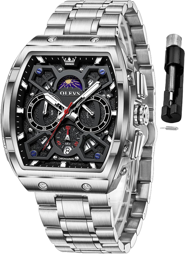 OLEVS Men Watches Business Dress Chronograph Big Square Analog Male Watch Silico