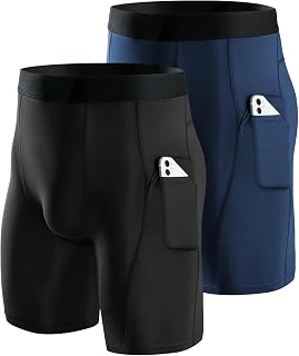 Niksa Men's Compression Shorts, 2/3 Pack, Men's Compression Underwear, Sports Shorts for Running, Workout, Fitness, Black, (Black, Navy),