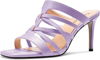 Aachcol Women's Medium Heel Open Heel Square Toe Sandals Slip-on Wedding Summer 8 cm Heels
