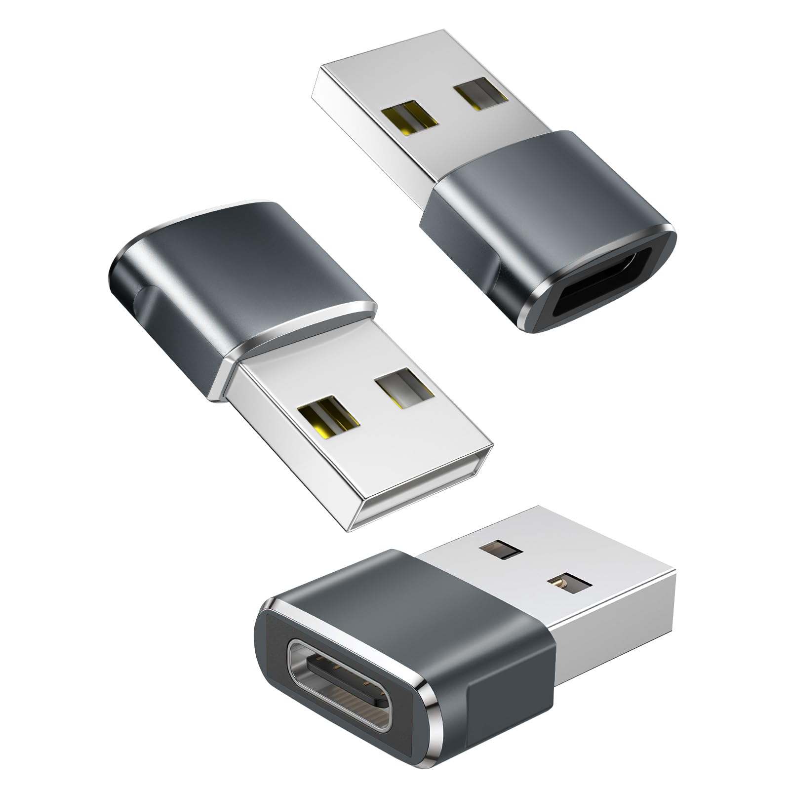 USB C to USB Adaptor, USB to USB C Adapter 3-Pack Charger Cable Converter | Type