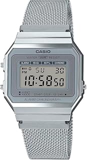 Casio Unisex Casual Quartz Wrist Watch Grey Stainless Steel Bracelet Resin Case Analog Display Grey - A700WM-7A