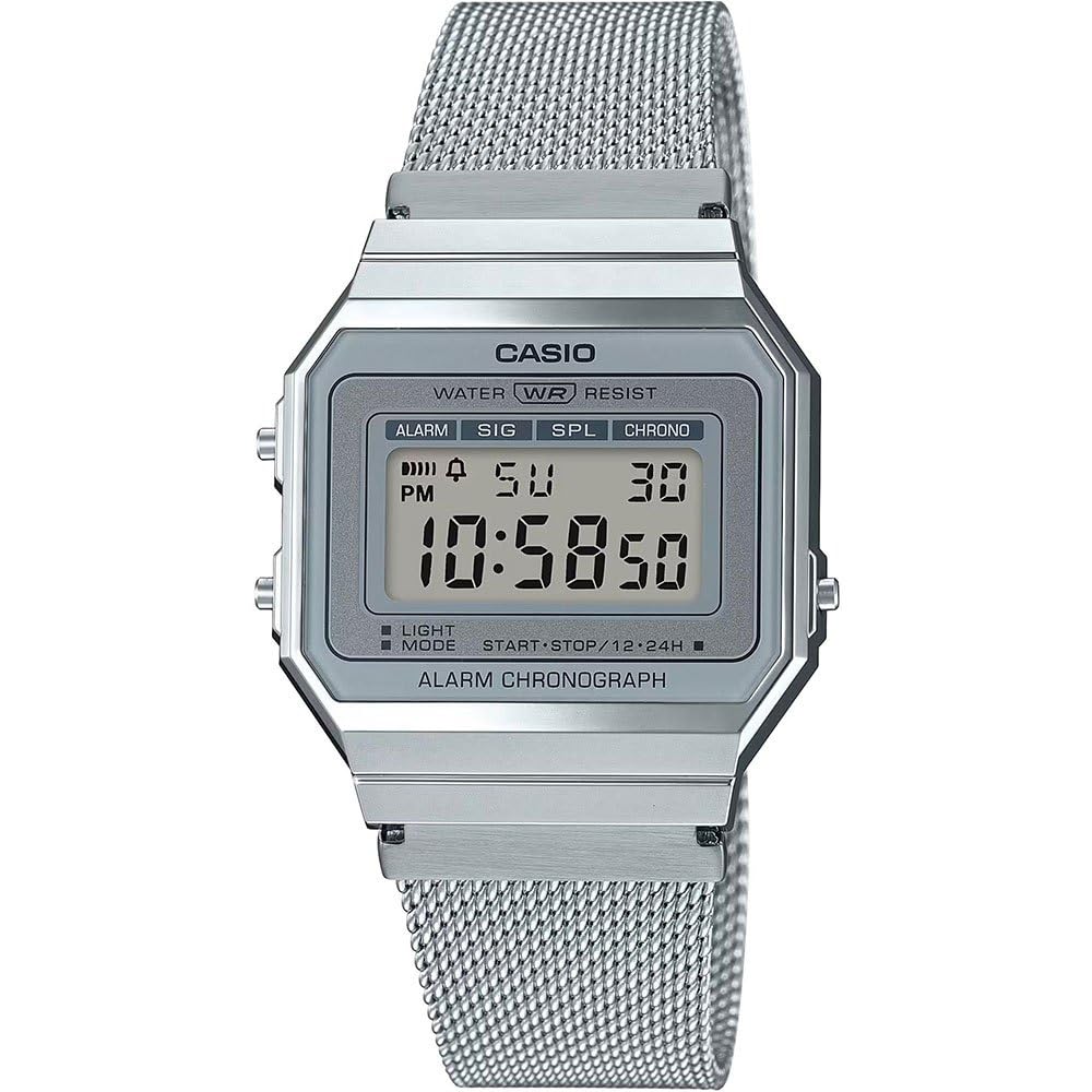 Casio Unisex Casual Quartz Wrist Watch Grey Stainless Steel Bracelet Resin Case 