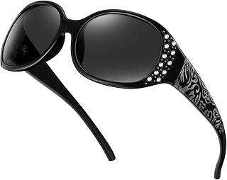 Retro Polarized Sunglasses for Women, Rhinestone Wrap Around Sunglasses with UV400 Protection