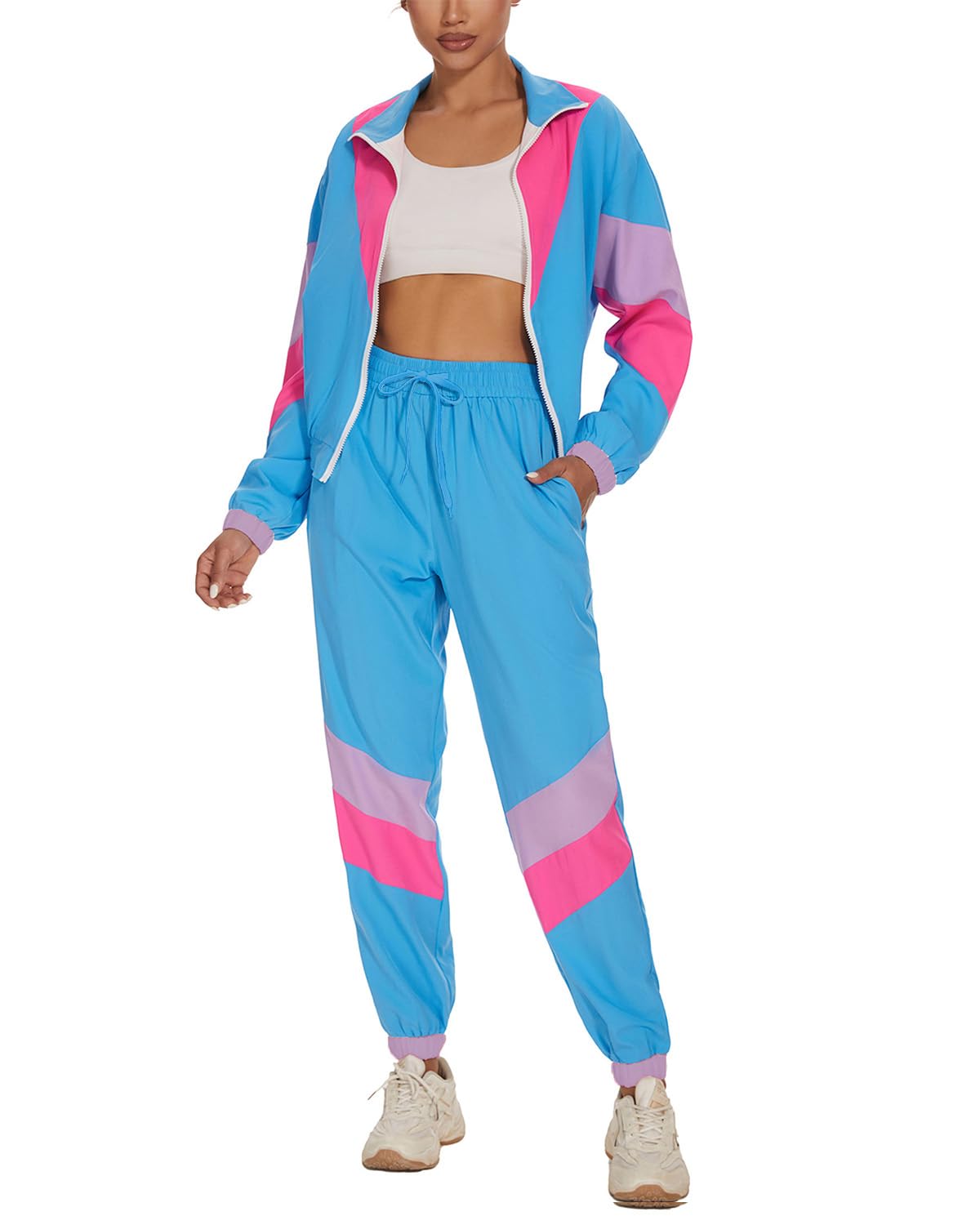 UOUA 80s Outfits for Women 2 Piece 90s Tracksuit Windbreaker Jacket | 1980s 1990