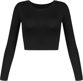 Womens Long Sleeve Crop Tops Basic Teen Girl Clothes Casual Cute Yoga Shirts Layering Slim Fitted Workout T-Shirt