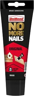 UniBond No More Nails Original Construction Adhesive, White, 1 x175 ml Tube | Heavy Duty Mounting for Wood, Brick, Metal, Ceramic & Plaster, Instant Grab Strong Glue, Interior Use Only