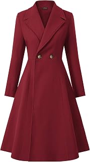CURLBIUTY Women's Pea Coat Double Breasted A Line Long Trench Coat Winter Dress Coat with Pockets