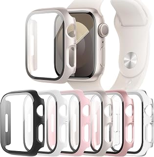 6-Pack Case with Screen Protector for Apple Watch SE3/SE2/SE/6/5/4 40mm | Hard-PC Protective Face Cover, Slim Bumper with Scratch Resistant Tempered Glass, HD Sensitive Touch Film for iWatch 40 mm