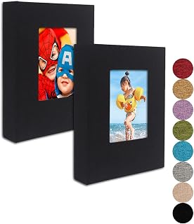 GPIRAL Small Photo Album 5x7 – 2 Pack, Each 26 Clear Pages Hold 52 Pictures. Album for 5x7 Pictures, Artwork, Drawings, Linen Cover with Front Window, Black Fabric