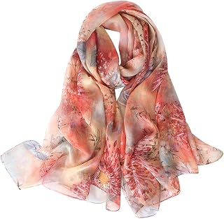 Women's 100% Silk Floral Print Large Scarf Shawl Ultralight Breathable Elegant Gift 175 x 110 cm