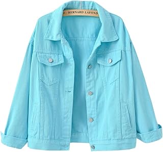 ebossy Women Candy Color Loose Fit Denim Jacket Casual Jeans Trucker Jacket