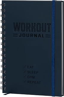 Nextnoid Hardcover Fitness Journal Workout Planner for Men & Women - A5 Sturdy Workout Log Book to Track Gym & Home Workouts - Navy Blue