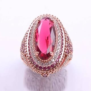 Oval Red CZ Ring for Women Multi Row Cubic Zirconia Pave Design