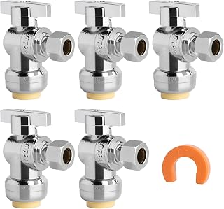 WiseWater Push to Connect Angle Stop Valve 1/2" Push x 3/8" OD Compression | Heavy Duty Chrome-Plated Brass, 1/4 Turn, Leak-Free, Corrosion Resistant, Shut Off Valve for Copper, PEX, CPVC, PE-RT Pipes