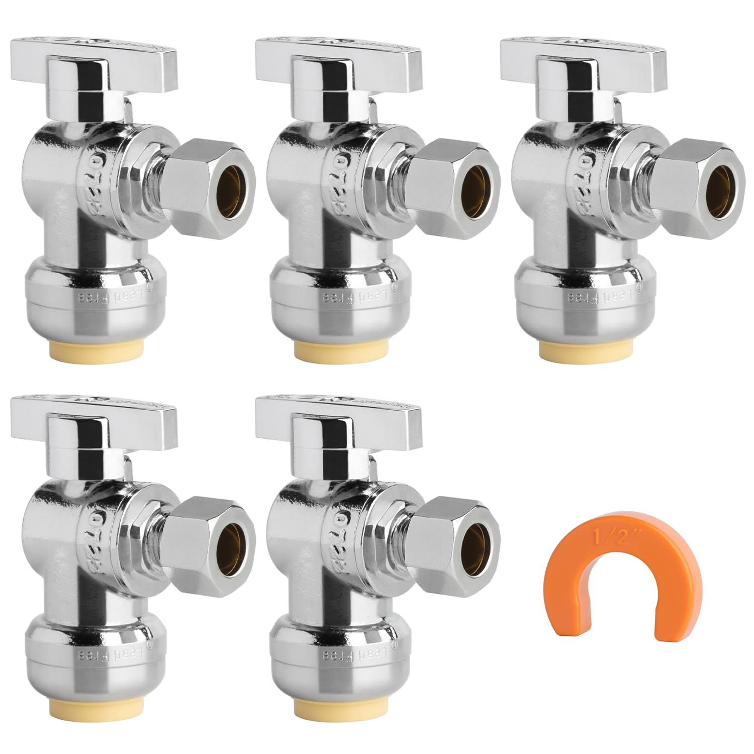 WiseWater Push to Connect Angle Stop Valve 1/2" Push x 3/8" OD Compression | Hea