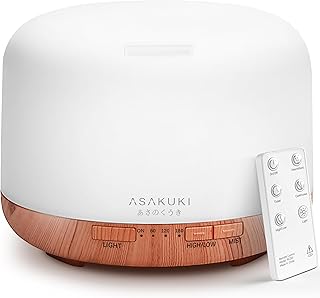 ASAKUKI Essential Oil Diffuser for Home, 500ML Aromatherapy Humidifier | with Remote Control, 7 Color LED Lights, Quiet Cool Mist Diffuser for Bedroom, Living Room, Office (Yellow)