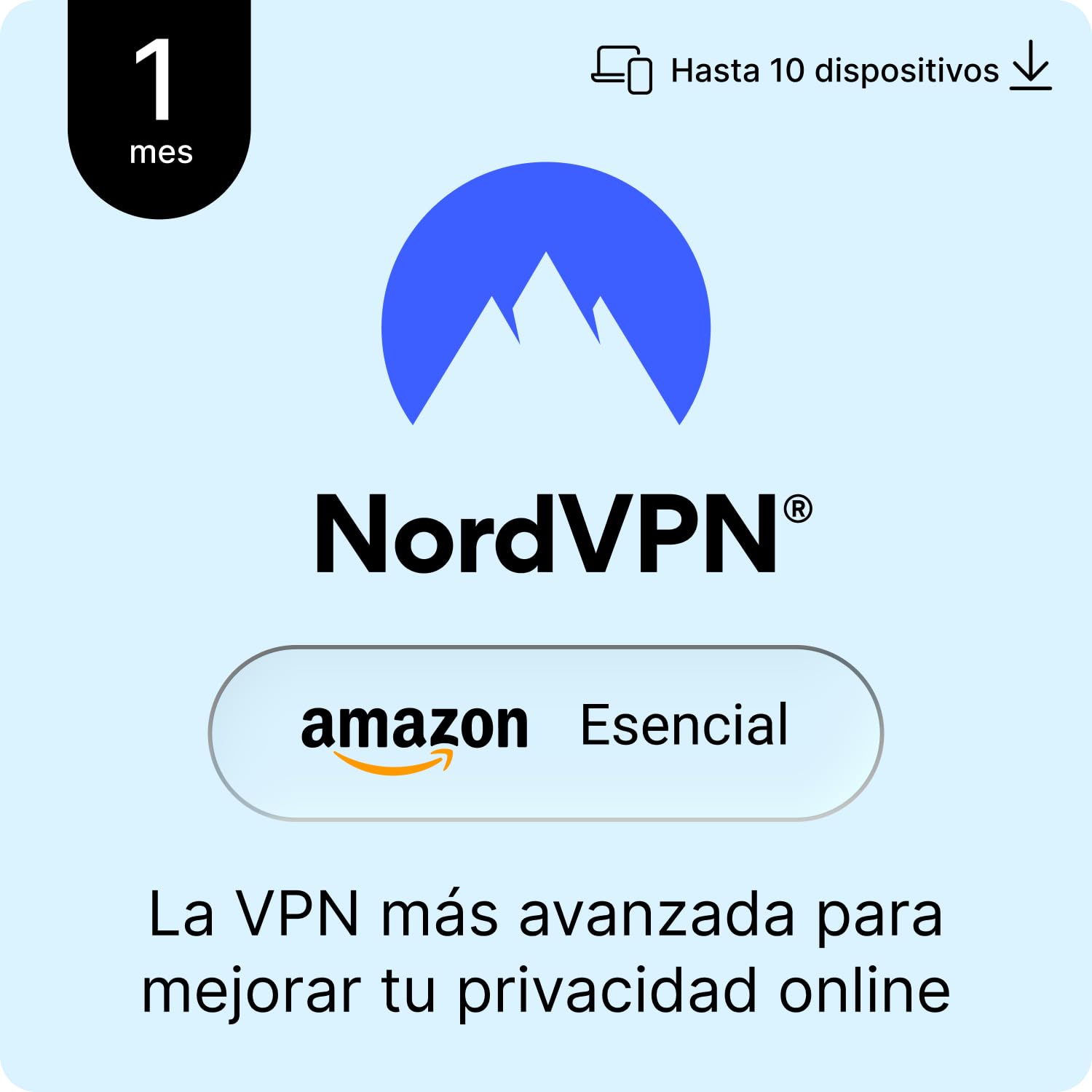 NordVPN Amazon Esencial, 10 Dispositivos, 1 Mes, VPN, Gestor de Contraseñas, Cód