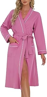 U2SKIIN Womens Organic Cotton Robe, Soft Lightweight Long Kimono Bathrobe