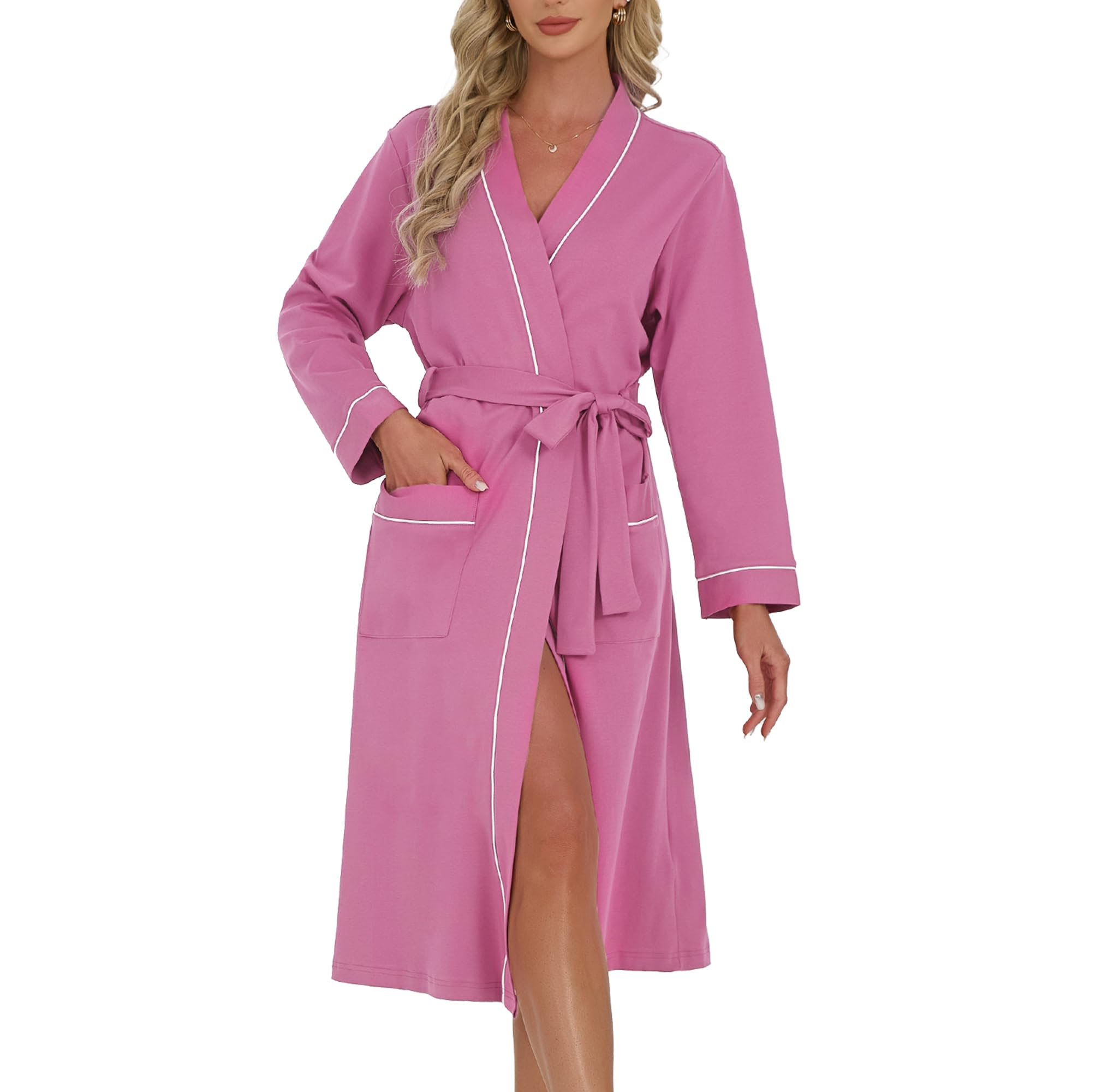 U2SKIIN Womens Organic Cotton Robe, Soft Lightweight Long Kimono Bathrobe