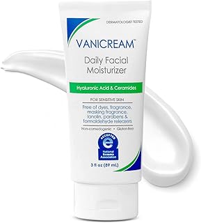 Vanicream Daily Facial Moisturizer, Lightweight, Non-Greasy, 3 Fl Oz | Formulated Without Common Irritants for Sensitive Skin, Moisturizing Face Cream with 5 Key Cermides and Hyaluronic Acid