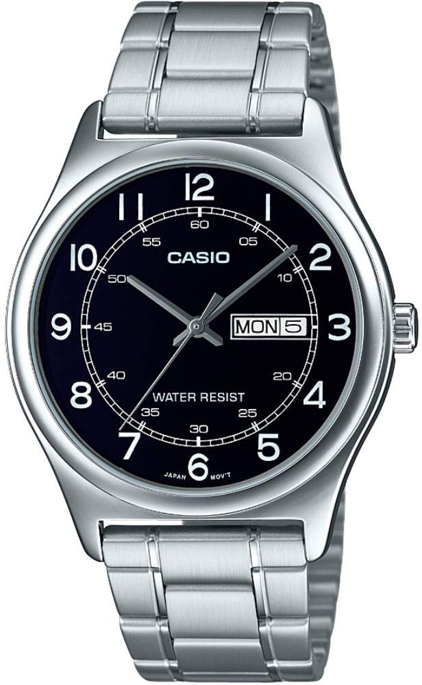 Casio MTP-V006D-1B2 Men's Stainless Steel Easy Reader Black Dial Day Date Analog