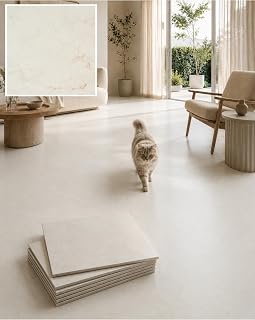 Kutsurogu Floor Tiles, Just Place On, Marble Style, White, No Adhesive, DIY Flooring Material, PVC, 17.7 x 17.7 inches (450 x 450 mm), Thickness 0.1 inches (3 mm), Approx. 2 tatami mats, Set of 16, Rental Compatible, Laying Type, Marble White