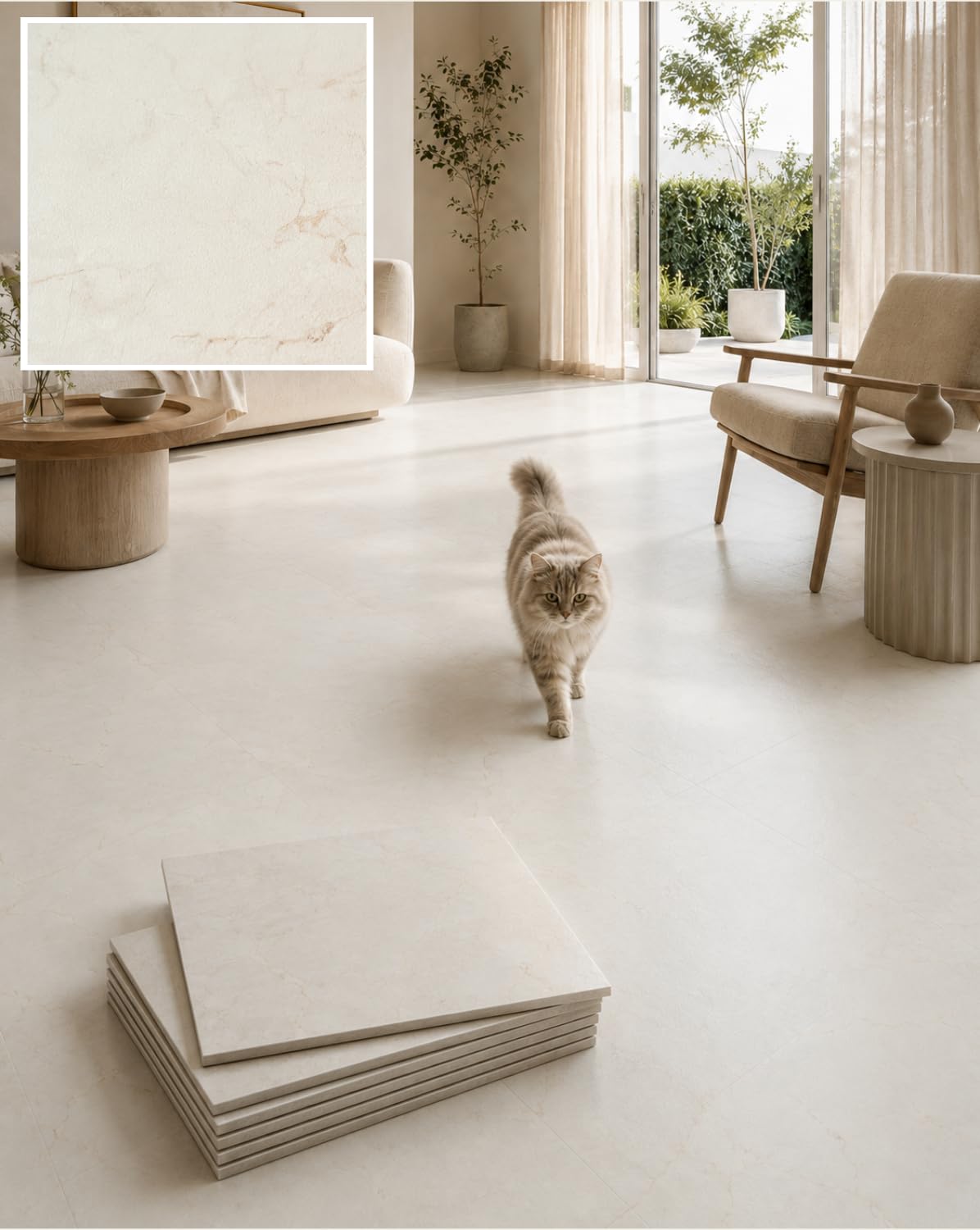 Kutsurogu Floor Tiles, Just Place On, Marble Style, White, No Adhesive, DIY Floo