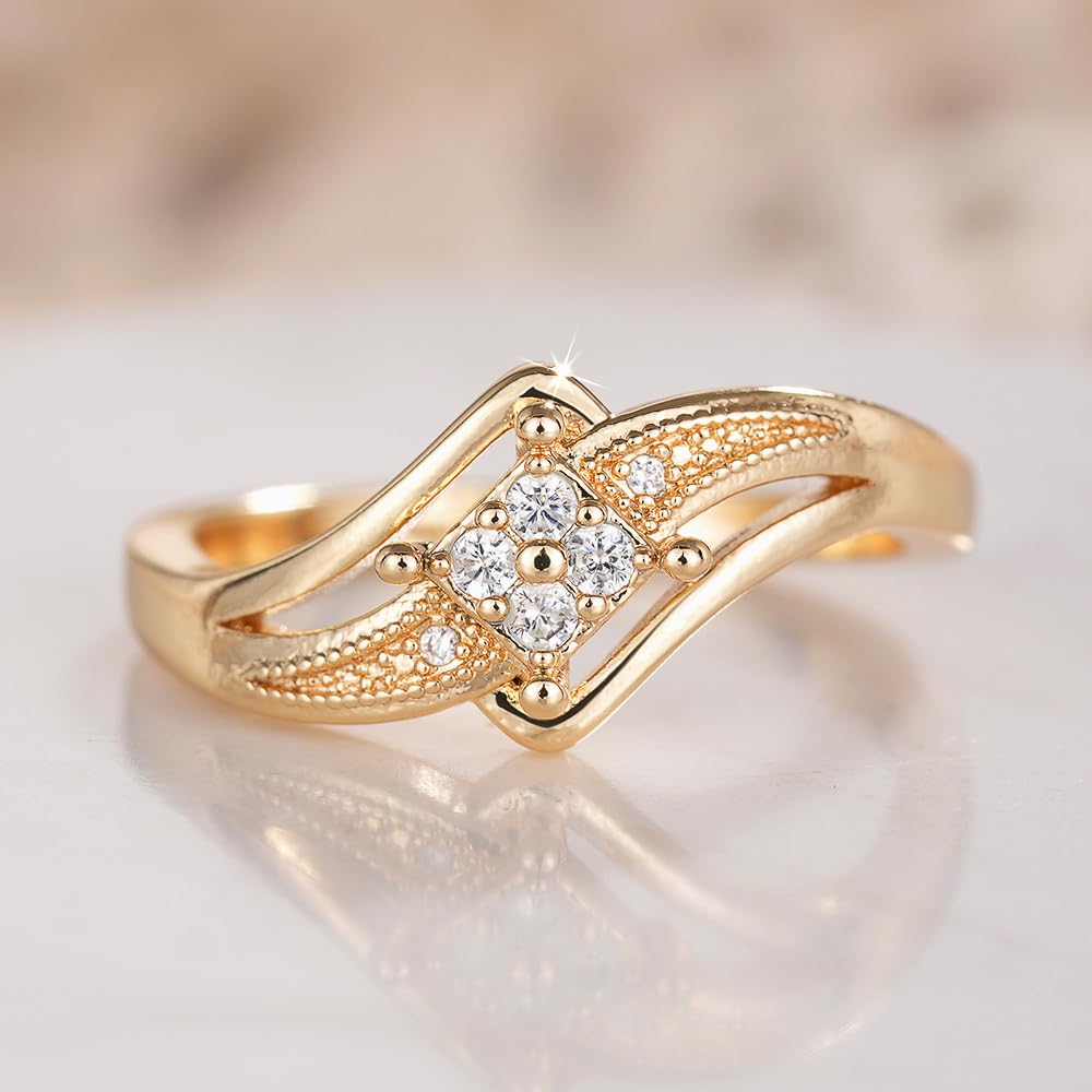 Stylish Gold Color Shiny Cubic Zirconia Rings for Women Fashion Chic Wedding Ban