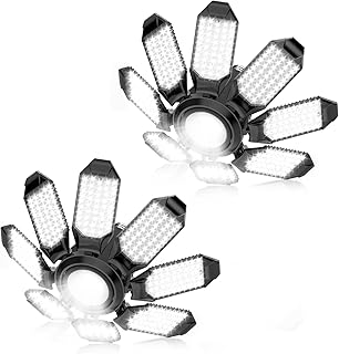 POLARPRA Garage Lights - 2Pack Ultra Bright Garage Lights Ceiling Led 6500K | Led Light Bulbs w/ 8 Deformable Panels Srew in E26/E27 LED Shop Lights w/ Adjustable Center Spotlight for Barn Workshop Attic