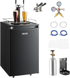 VEVOR Beer Kegerator, Dual Tap Commercial Draft Beer Dispenser for D system, Full Size Keg Refrigerator with 5lbs CO2 Tank, Hold 2 Sixth / 2 Ball lock keg, Black