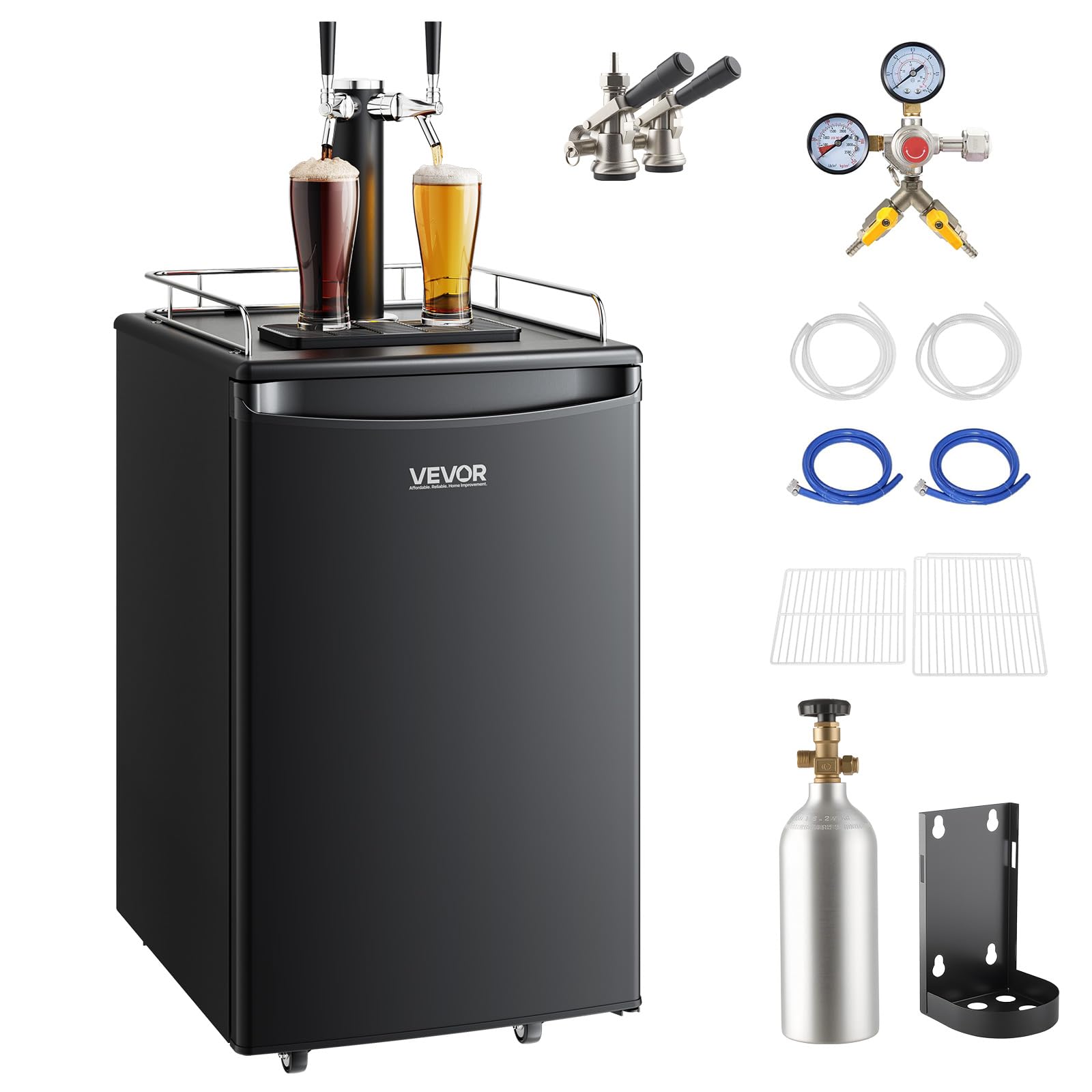 VEVOR Beer Kegerator, Dual Tap Commercial Draft Beer Dispenser for D system, Ful