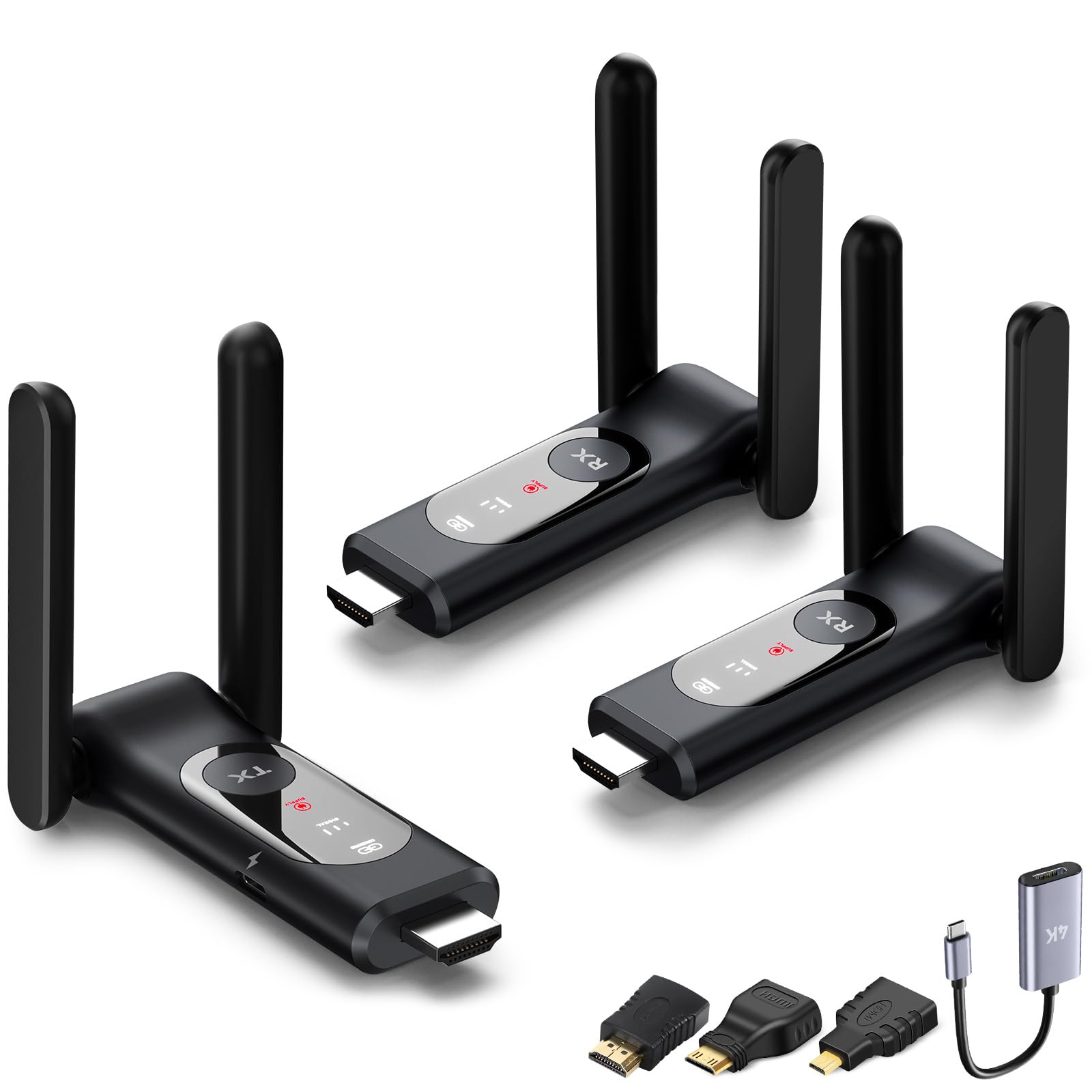 Wireless HDMI Transmitter and 2 Receiver,50M/165FT,LED Display,Up to 8 RXs | Plu