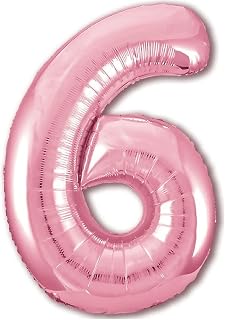 Balloon 6 Birthday Number 6 Metallic Balloon XXL Giant 100 cm Air or Helium Decoration Pink