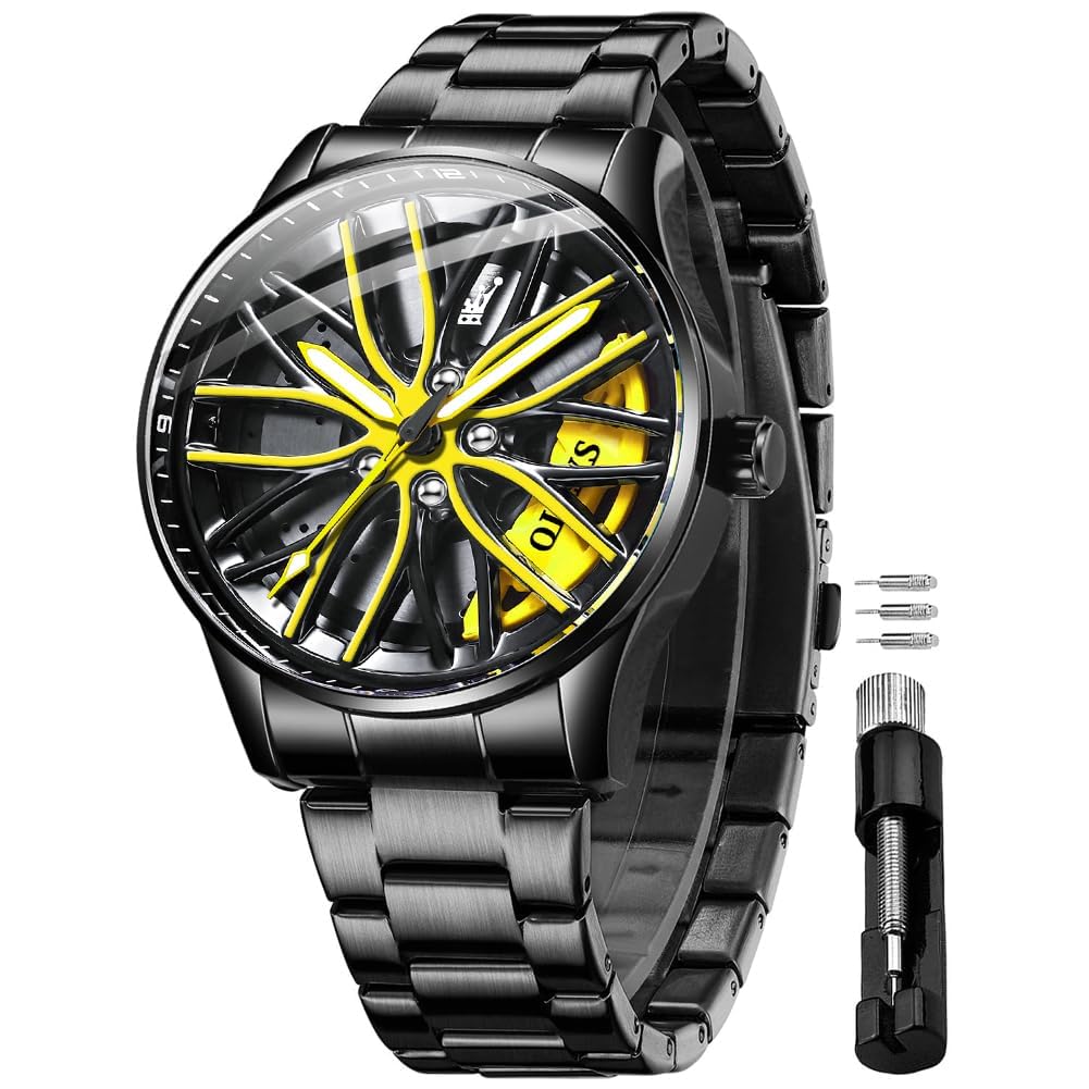 OLEVS - Mens Classic Big Dial Business Watch Green Dial Black/White/Blue Multifu