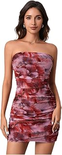 Women's Strapless Floral Mesh Mini Dress