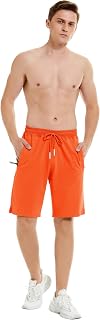 Mens Casaul Cotton Shorts Drawstring Zipper Pockets Elastic Waist for Sports