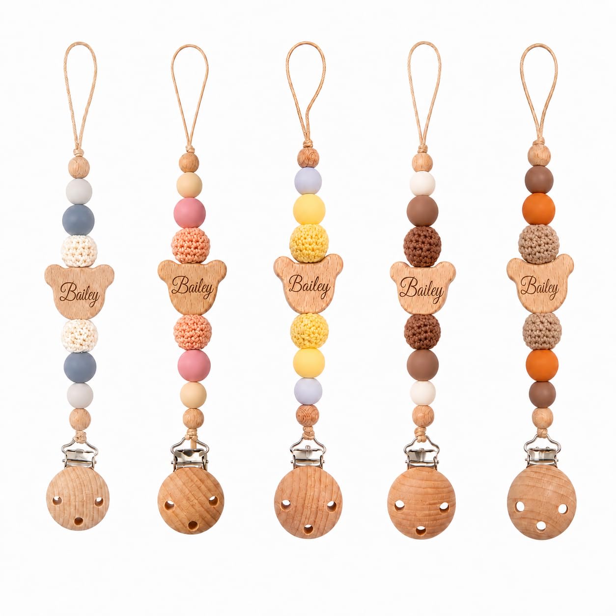 Personalized Pacifier Clip with Name, Custom Silicone Binky Holder for Baby | En