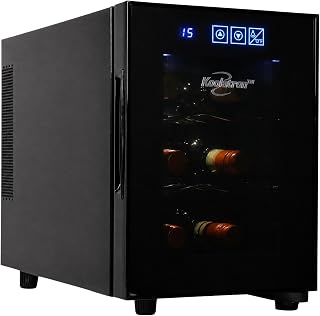Koolatron 6 Bottle Thermoelectric Wine Cooler, Countertop, Black | 6-bottle capacity, 2 wire racks, mirrored UV-blocking glass, LED light, 46-66°F range