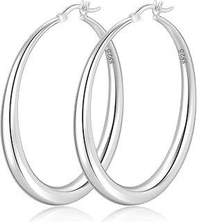PABBEU Sterling Silver Hoop Earrings for Women Large Thick Chunky 35-70mm