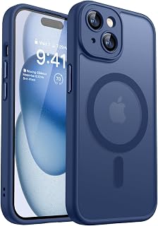 CANSHN Magnetic Case for iPhone 15 Plus, Compatible with MagSafe, [Total Camera Protection], Translucent Matte Background Case 6.7 Inch, Dark Blue