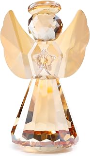 Crystal Guardian Angel Gifts for Women Ornaments Collection Glass Angel Figurine for Home Decoration Handmade Christmas Keepsake for Her (Gold)