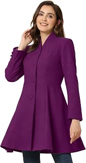 Allegra K Women's Single Breasted Pea Coat A Line Mid-Long Winter Overcoat
